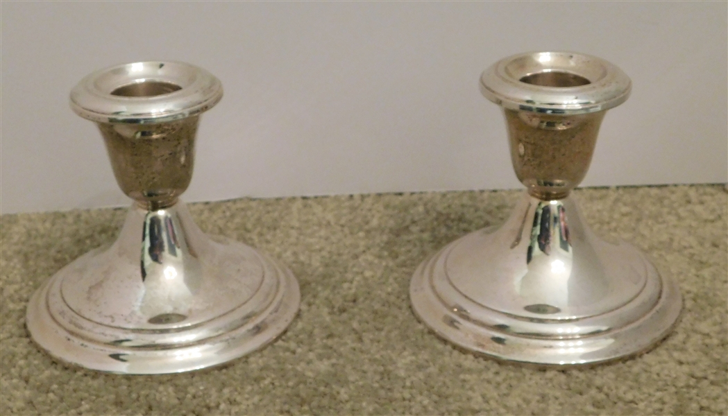 Pair of Gorham Sterling Silver Weighted Candle Sticks 3 1/2" tall 