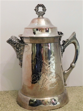 Large Quadruple Silver Plate Pitcher / Tankard - Numbered 999 - 14 tall - Lid Needs Pin 