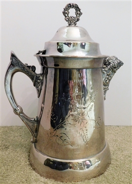 Large Quadruple Silver Plate Pitcher / Tankard - Numbered 999 - 14 tall - Lid Needs Pin 