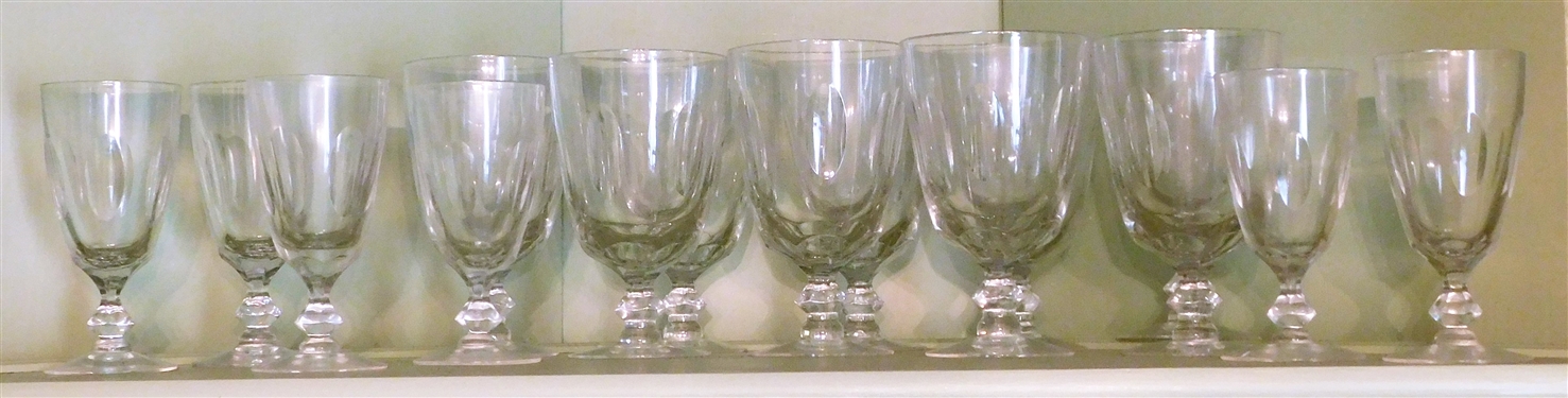 Footed Crystal Glasses with Impressed Ovals - 9  - 6  and 6 5 7/8