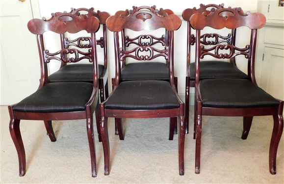 Set of 6 Rosewood Dining Chairs - Woven Horse Hair Seats -  33 1/2 tall - 1 Leg has some minor scuffs