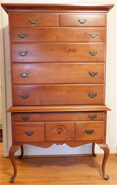 Y & J Custom Furniture Cherry Chest on  Chest - with Shell Carved Drawer - Oak Secondary Wood - Dovetailed Drawers - Excellent Condition - 71 tall 42 by 21