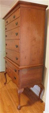 Y & J Custom Furniture Cherry Chest on  Chest - with Shell Carved Drawer - Oak Secondary Wood - Dovetailed Drawers - Excellent Condition - 71 tall 42 by 21