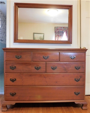 Y & J Custom Furniture Cherry Dresser with Mirror - Oak Secondary Wood - Dovetailed Drawers - Excellent Condition - 37 1/2 tall 50 1/2 by 19 - Mirror Measures 45 by 30