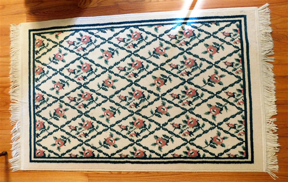 Cream Machine Made Rug with Pink and Green Floral Details - 49" by 31"