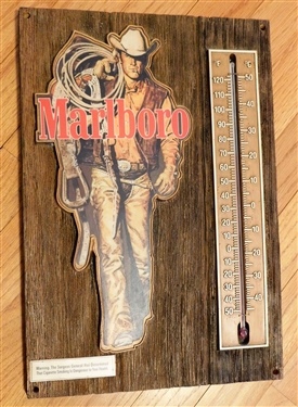 Faux Wood Marlboro Man Thermometer - New Old Stock - 16 by 11 