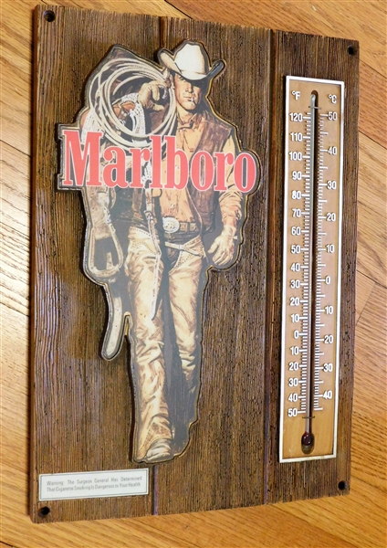 Faux Wood Marlboro Man Thermometer - New Old Stock - 16" by 11" 