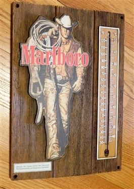 Faux Wood Marlboro Man Thermometer - New Old Stock - 16 by 11 