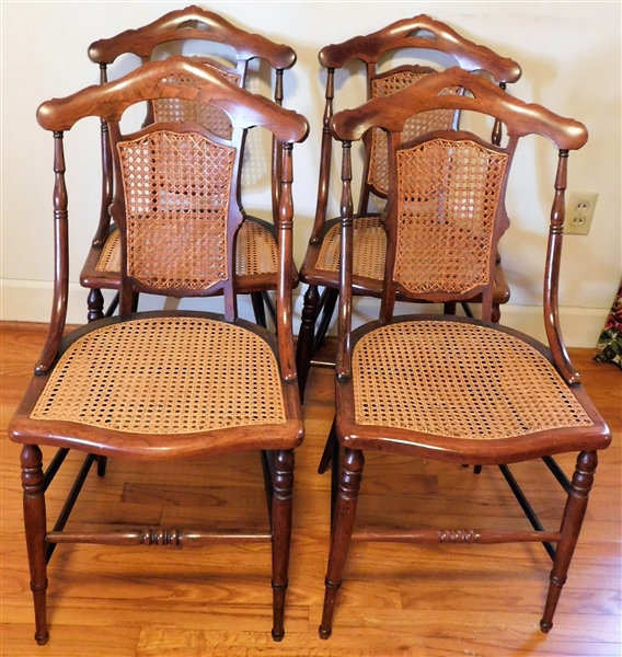 4 Walnut Cane Back and Bottom Side Chairs - Caning is Good 