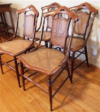 4 Walnut Cane Back and Bottom Side Chairs - Caning is Good 