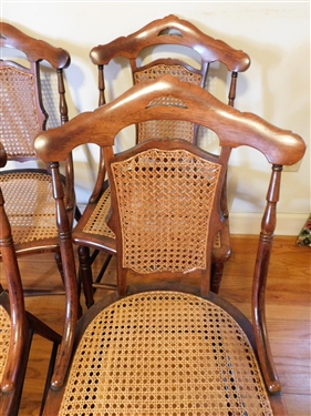 4 Walnut Cane Back and Bottom Side Chairs - Caning is Good 