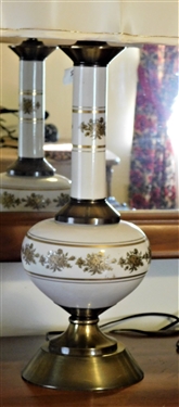 Pair of White and Gold Table Lamps - Metal Bases and Center - 31 1/2 total Height