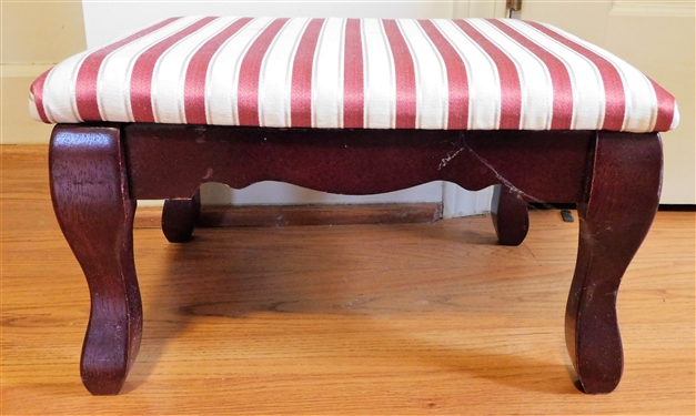 Wood Foot Stool with Cream and Red Upholstery 9 tall 16 by 12