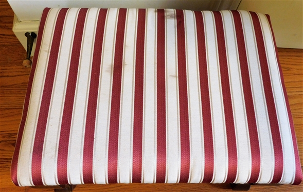 Wood Foot Stool with Cream and Red Upholstery 9 tall 16 by 12