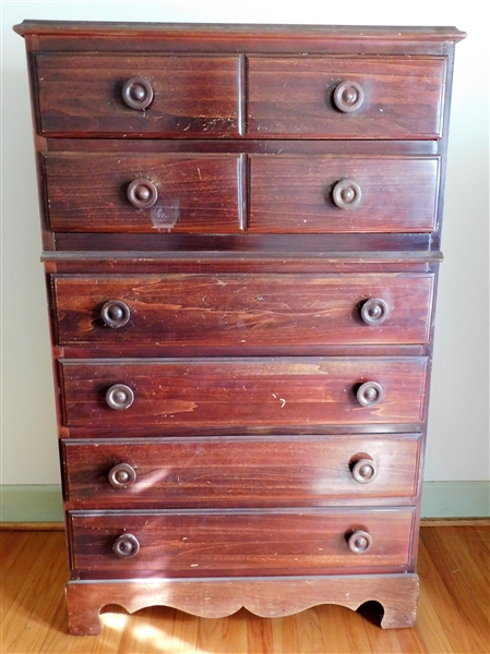 6 Drawer Chest with Wood Knob Pulls - 51 1/2" tall 32" by 17" - Some Overall Finish Scratches