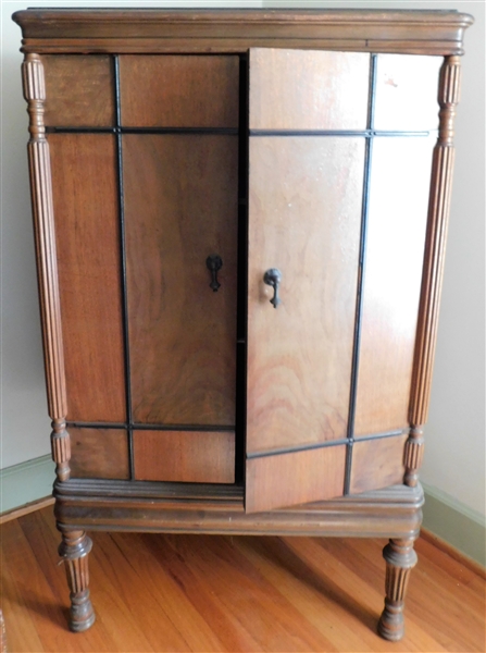 1930s Cabinet with Double Doors and 2 Shelves Inside - Reeded Legs - 46" tall 27" by 19"
