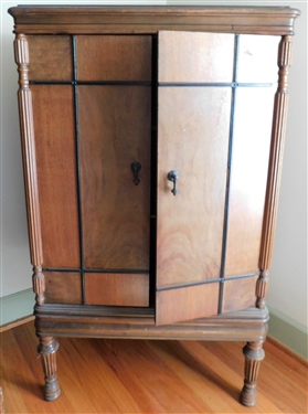 1930's Cabinet with Double Doors and 2 Shelves Inside - Reeded Legs - 46 tall 27 by 19