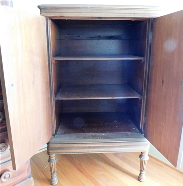 1930's Cabinet with Double Doors and 2 Shelves Inside - Reeded Legs - 46 tall 27 by 19
