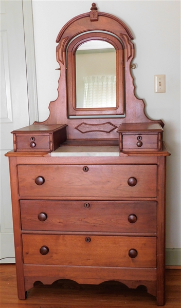 Walnut Marble Top Dresser with Mirror - 2 Small Drawers over 3 Drawers - Pin and Scallop Dovetails - Base Measures 40 1/2" tall 35" by 17"