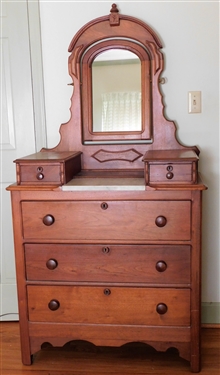 Walnut Marble Top Dresser with Mirror - 2 Small Drawers over 3 Drawers - Pin and Scallop Dovetails - Base Measures 40 1/2 tall 35 by 17