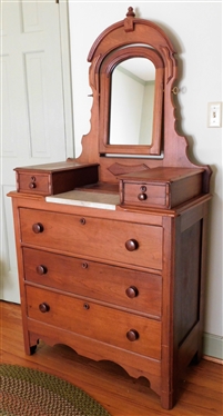 Walnut Marble Top Dresser with Mirror - 2 Small Drawers over 3 Drawers - Pin and Scallop Dovetails - Base Measures 40 1/2 tall 35 by 17