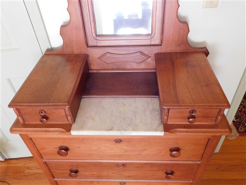 Walnut Marble Top Dresser with Mirror - 2 Small Drawers over 3 Drawers - Pin and Scallop Dovetails - Base Measures 40 1/2 tall 35 by 17