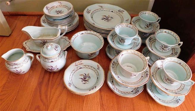 Set of 48 Piece Adams Regent Calyx Ware - Gravy Boat and Some Small Bowls Have Dark Staining Inside