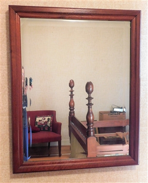 Cherry Framed Beveled Mirror- Unusual Beveled Corner Details - 34 by 27 1/2