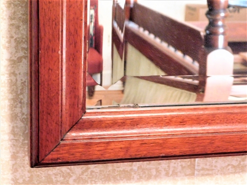 Cherry Framed Beveled Mirror- Unusual Beveled Corner Details - 34 by 27 1/2