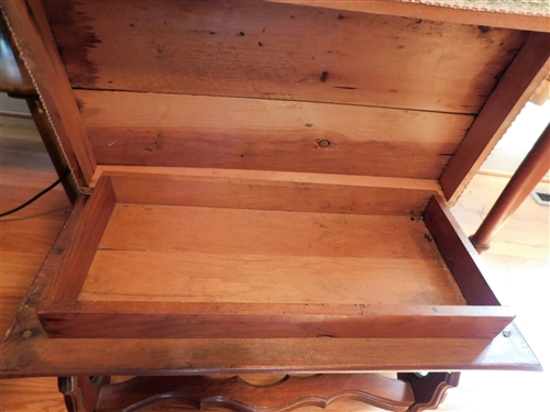 Walnut Dressing Stool with Rose Carved Details -Lift Seat - Hinges Need Replacing 18 tall 22 by 11 