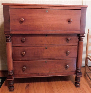 Walnut 4 Drawer Chest with Roman Columns - Turned Feet - Dovetailed Drawers - 47 1/2 tall 43 by 21