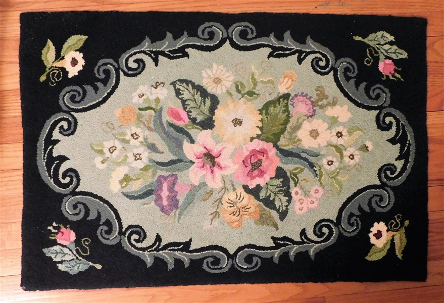 Rectangular Floral Hook Rug - 36" by 23"