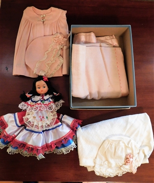 Early Doll Clothes and 8 Plastic Doll 