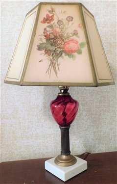 Ruby Swirl Lamp with Marble Base - 18 tall 