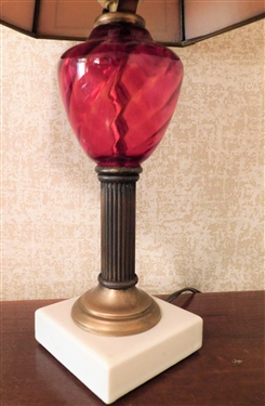 Ruby Swirl Lamp with Marble Base - 18 tall 