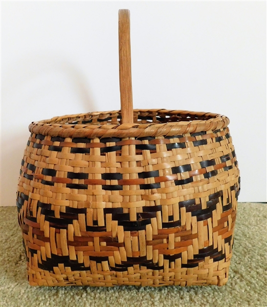 1930s Cherokee Native American River Cane Basket - Excellent Condition - 10 1/2" to Handle, 7 1/2" by 7 1/2" - 6" Wide