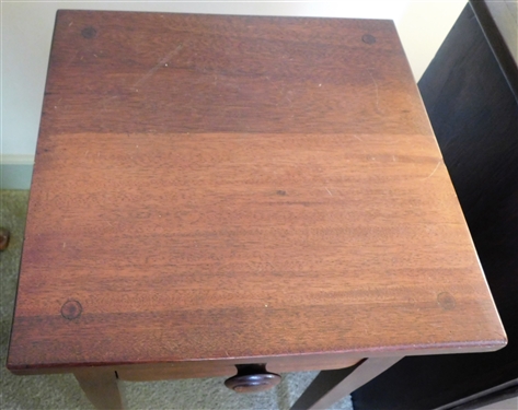 Walnut Pegged Tapered Leg Table with Dovetailed Drawer -28 tall 14 by 14