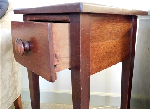 Walnut Pegged Tapered Leg Table with Dovetailed Drawer -28 tall 14 by 14