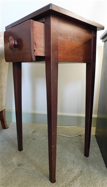 Walnut Pegged Tapered Leg Table with Dovetailed Drawer -28 tall 14 by 14