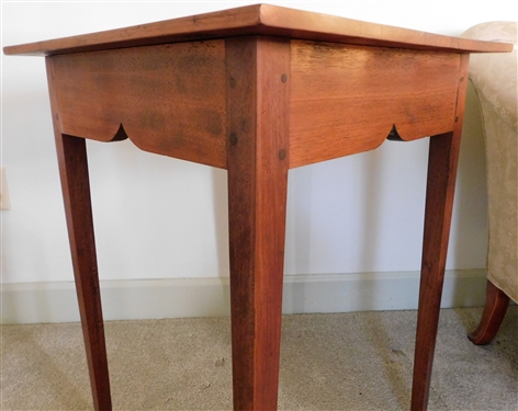 Walnut Pegged Table with Tapered Legs- Scalloped Skirt - 28 tall 21 1/2 by 21 1/2