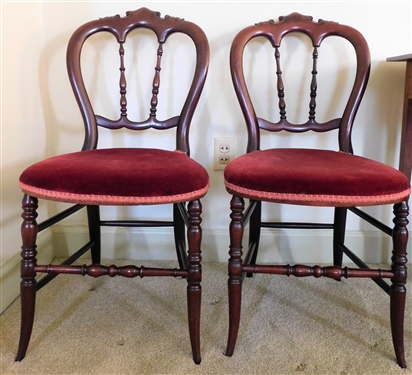 Pair of Walnut Side Chairs with Red Upholstered Seats - 33 tall 
