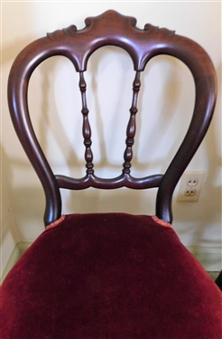 Pair of Walnut Side Chairs with Red Upholstered Seats - 33 tall 