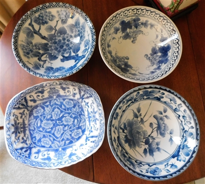 4 Blue and White Chinese Export Bowls - 3 - 8 Round and 1 -  9 1/4 Oval