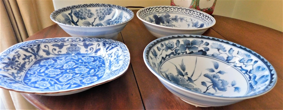 4 Blue and White Chinese Export Bowls - 3 - 8 Round and 1 -  9 1/4 Oval