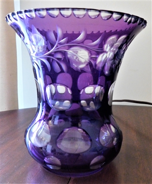 Amethyst Cut to Clear Vase - 6 tall - Small Chip on Rim 