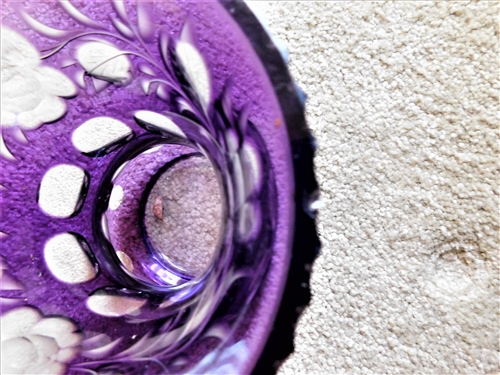 Amethyst Cut to Clear Vase - 6 tall - Small Chip on Rim 