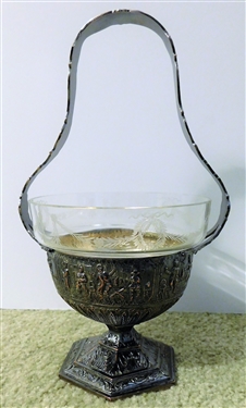 Scenic Silverplated Basket with Elegant Glass Insert -  4 3/4 Tall to Handle - 4 1/2 Across