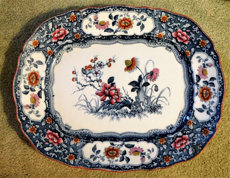 Antique Circa 1825 Large New Stone "Japanese" Transferware Platter - 19 1/4" by 15 1/2" - Repaired Chip - See Photo
