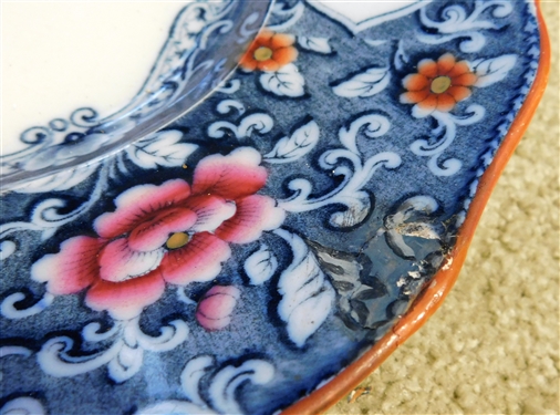 Antique Circa 1825 Large New Stone Japanese Transferware Platter - 19 1/4 by 15 1/2 - Repaired Chip - See Photo