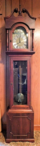 Walnut Broken Arch Tall Case Clock with Beveled Glass Doors - Bonnet Top -West Minster Chimes 87" tall 